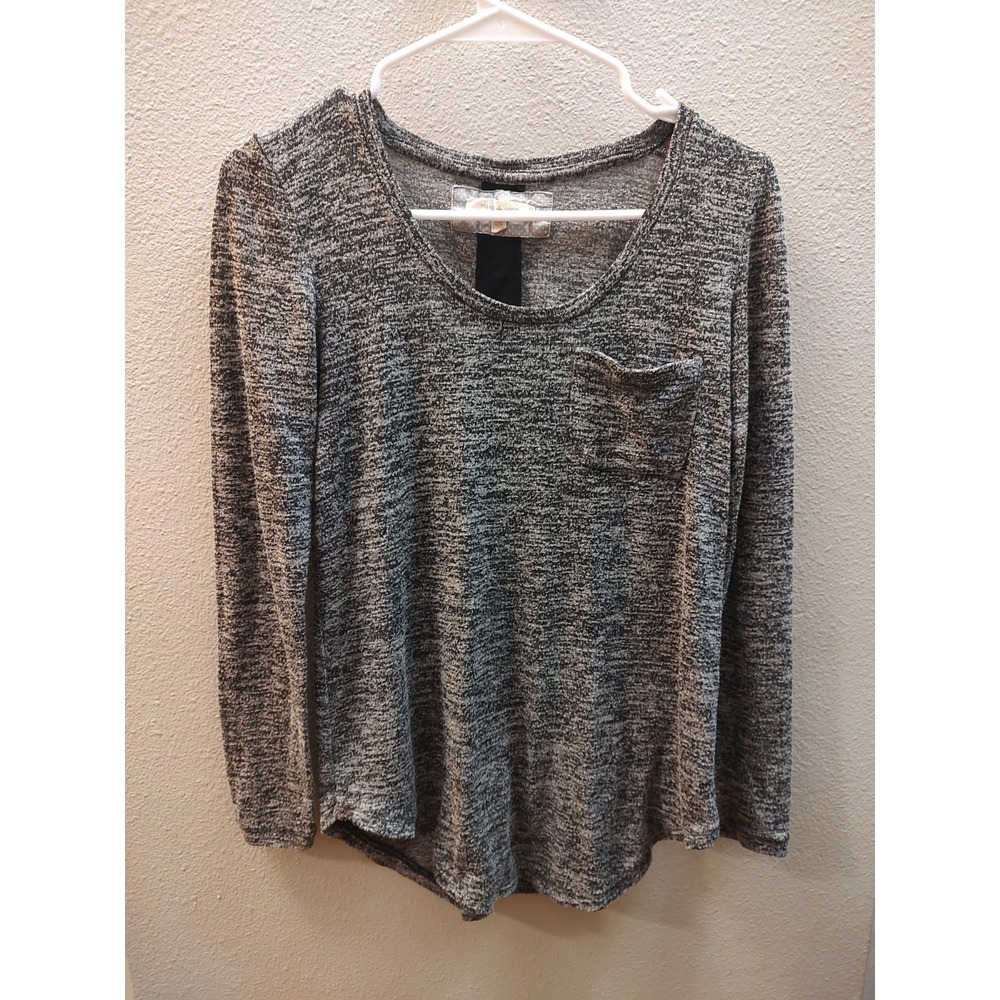Pure + Good Womens XS Long Sleeve Charcol Gray Knit Top Back Stripe F9